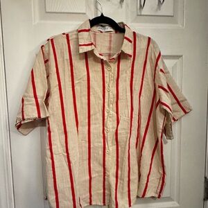 2 piece set Petal and Pup Striped Shirt/ Short set, Khaki with Crimson stripes